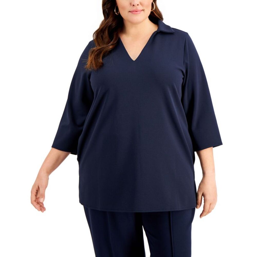 Alfani Plus Size 3/4 Sleeve Collared Tunic Top